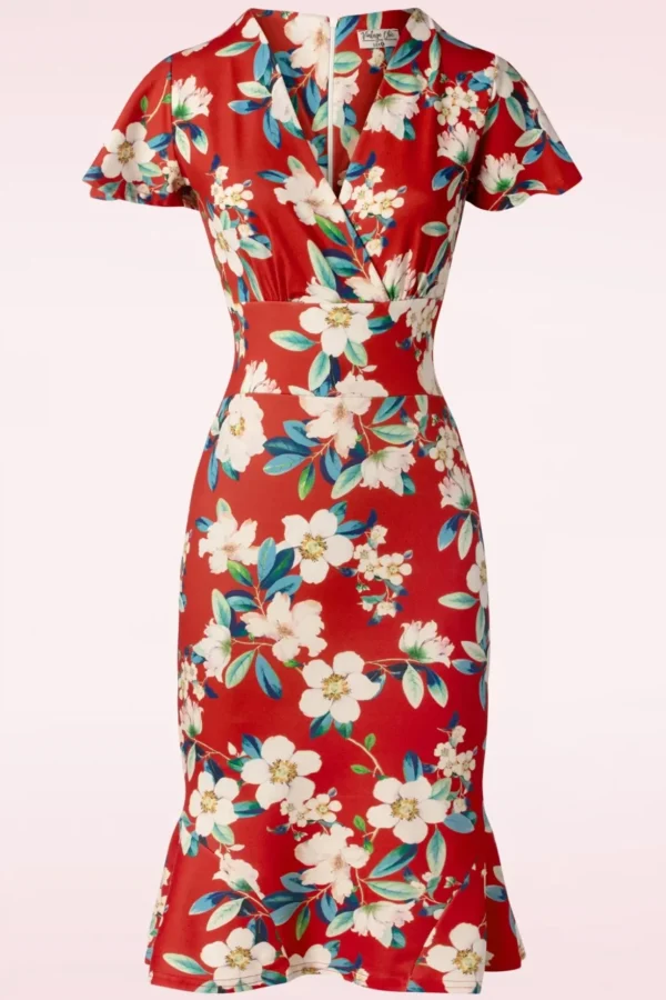 Katie Penciljurk Met Bloemenprint In Warm Rood-Vintage Chic for Topvintage Shop