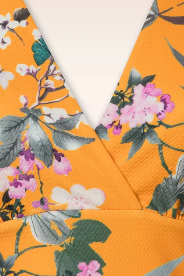 Katie Tropical Pencil Jurk In Mosterd-Vintage Chic for Topvintage Discount