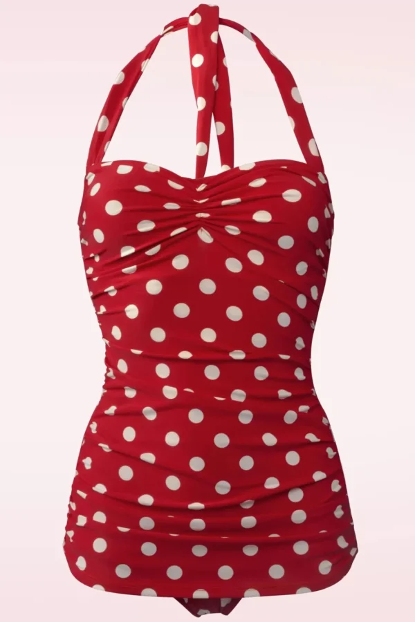 Klassiek Badpak Met Polkadots In Rood En Wit-Esther Williams Cheap