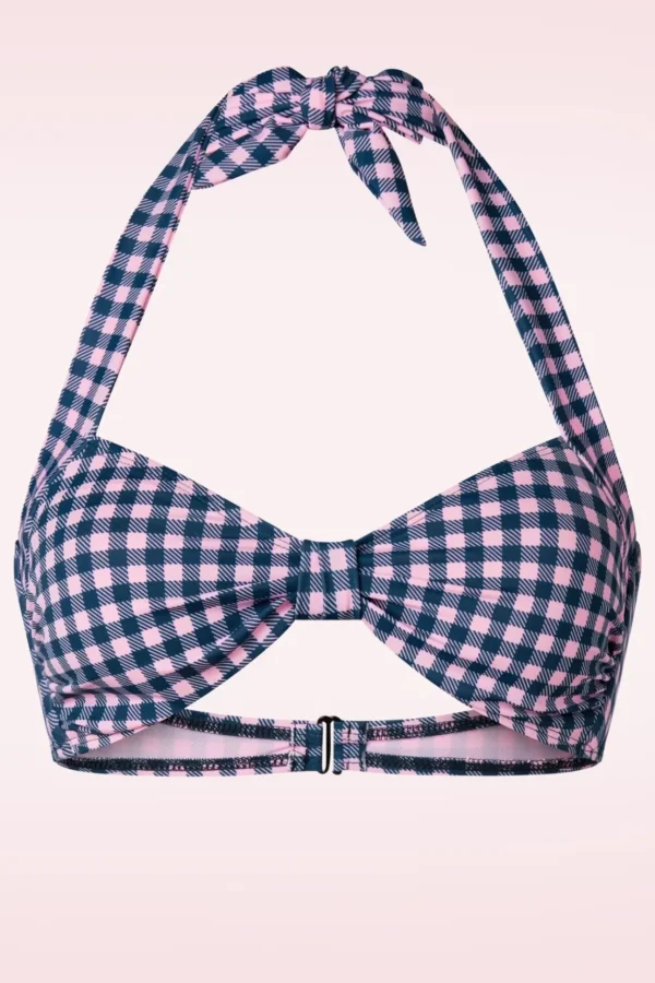 Klassieke Gingham Bikinitop In Roze En Blauw-Esther Williams Store