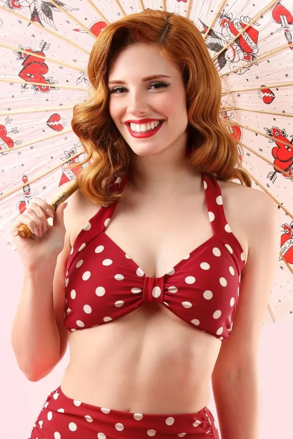 Klassieke Polka Bikinitop In Rood En Wit-Esther Williams Hot