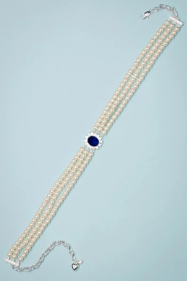 Lady Diana Parel Choker Ketting In Saffierblauw-Lovely Shop