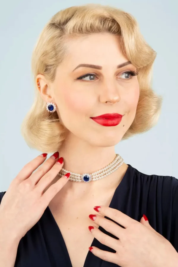 Lady Diana Parel Choker Ketting In Saffierblauw-Lovely Shop