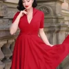 Laura Lee Swing Jurk In Rood-Vintage Diva Sale