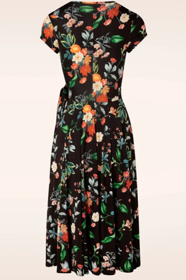 Layla Floral Gekruiste Jurk In Zwart-Vintage Chic for Topvintage Discount