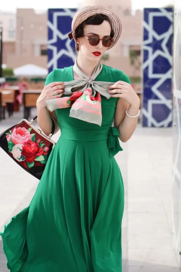 Layla Gekruiste Jurk In Groen-Vintage Chic for Topvintage Hot