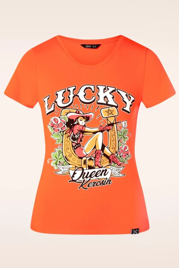 Lucky T-Shirt In Oranje-Queen Kerosin Fashion