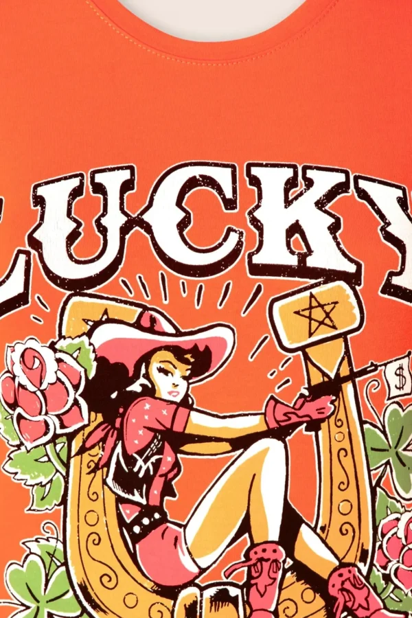 Lucky T-Shirt In Oranje-Queen Kerosin Fashion