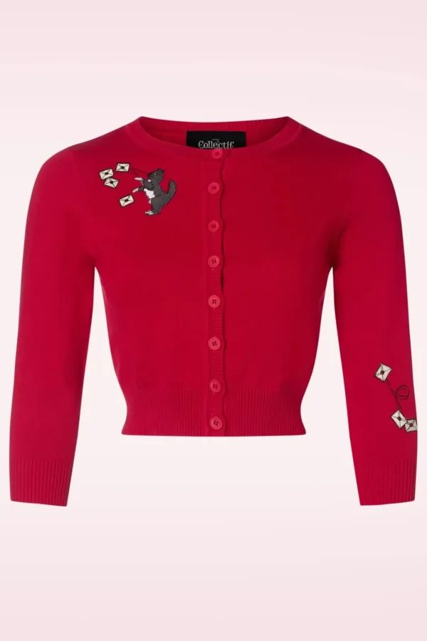 Lucy Posty Cat Cardigan In Rood-Collectif Clothing Online