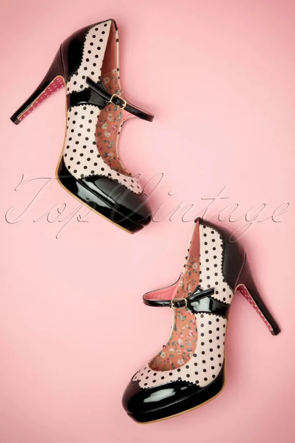 Mary Jane Pumps In Zwart En Beige Roze-Banned Retro Cheap