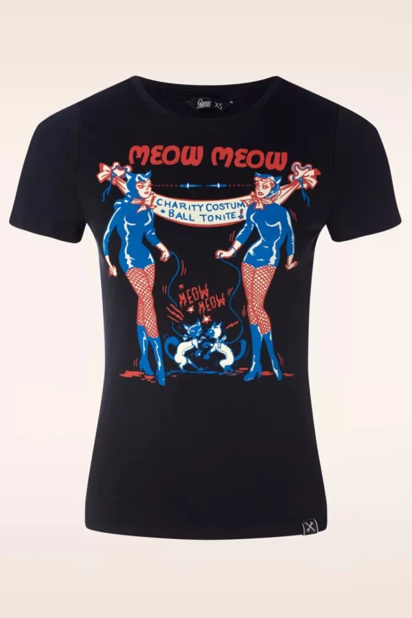 Meow Meow T-Shirt In Zwart-Queen Kerosin Fashion