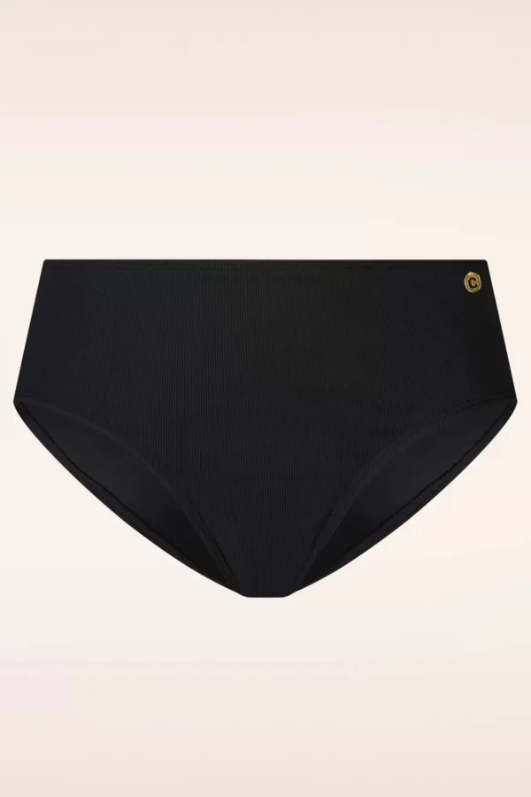 Mid Waist Bikinibroekje In Black Rib-TC Beach Best