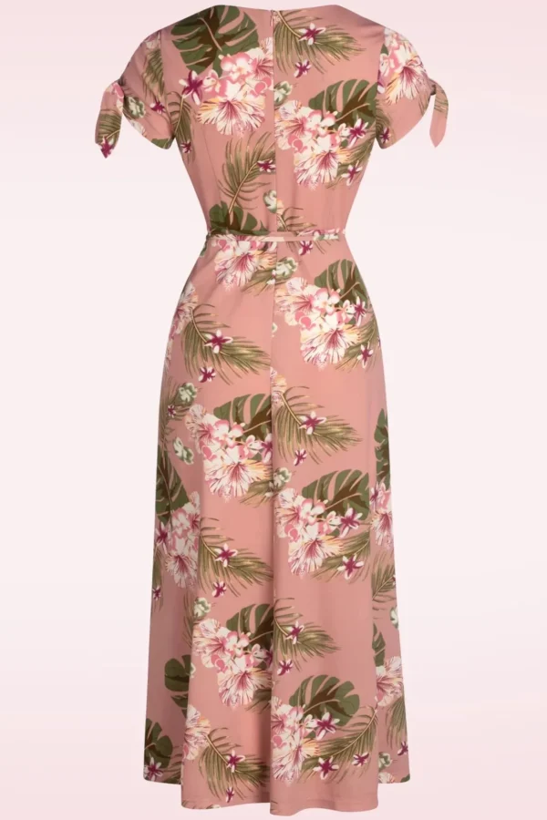 Midi-Jurk Met Tropische Bloemen In Roze-Vixen Store