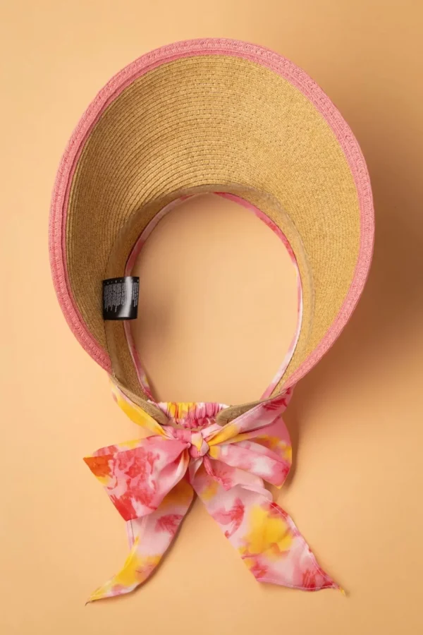 Misha Straw Visor Hoed In Beige En Roze-Amici Store