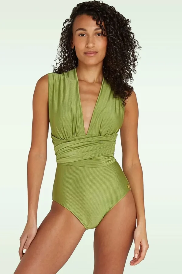 Multiway Badpak In Shiny Groen Rib-TC Beach Best Sale