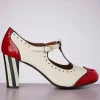 Ojo T-Strap Pumps In Creme En Rood-Nemonic Discount