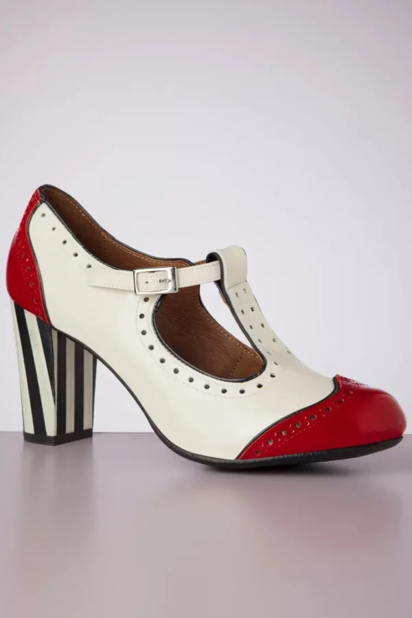 Ojo T-Strap Pumps In Creme En Rood-Nemonic Discount