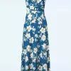 Olga Flowers One Shoulder Maxi Jurk In Blauw-Vintage Chic for Topvintage Cheap