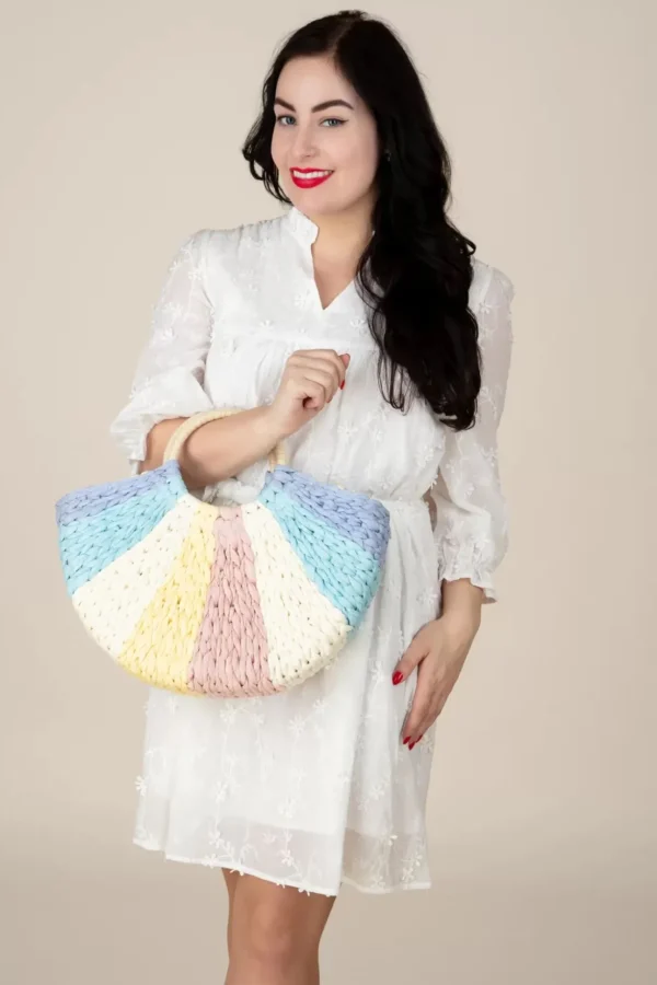 Orleans Geweven Rotan Tas In Pastel-Amici Flash Sale