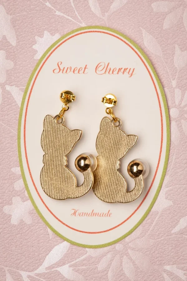 Parel Kat Drop Oorbellen In Goud-Sweet Cherry New