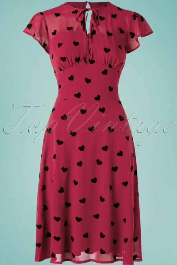 Peppa Chiffon Hearts Tea Jurk In Frambozenrood-Vixen Shop