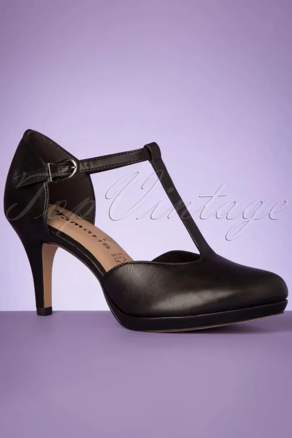 Phyllis T-Strap Pumps In Matte Zwart-Tamaris Cheap