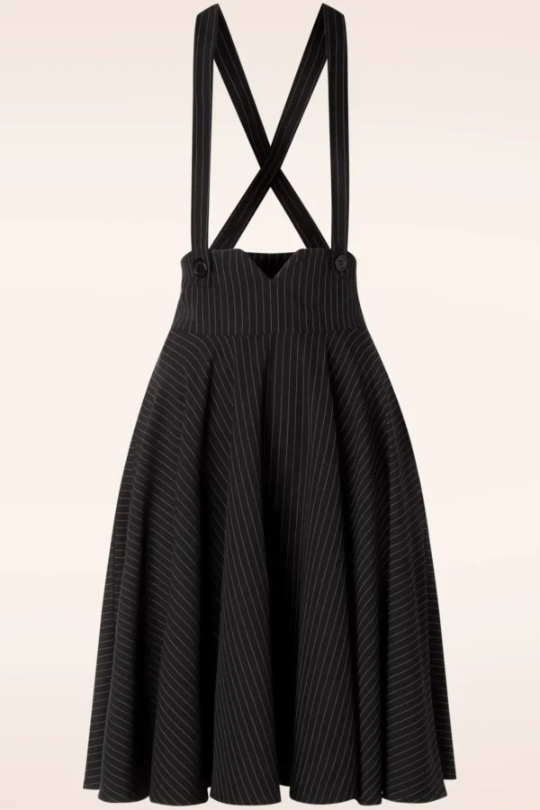 Pinstripe Suspender Swing Rok In Zwart-Vixen Flash Sale