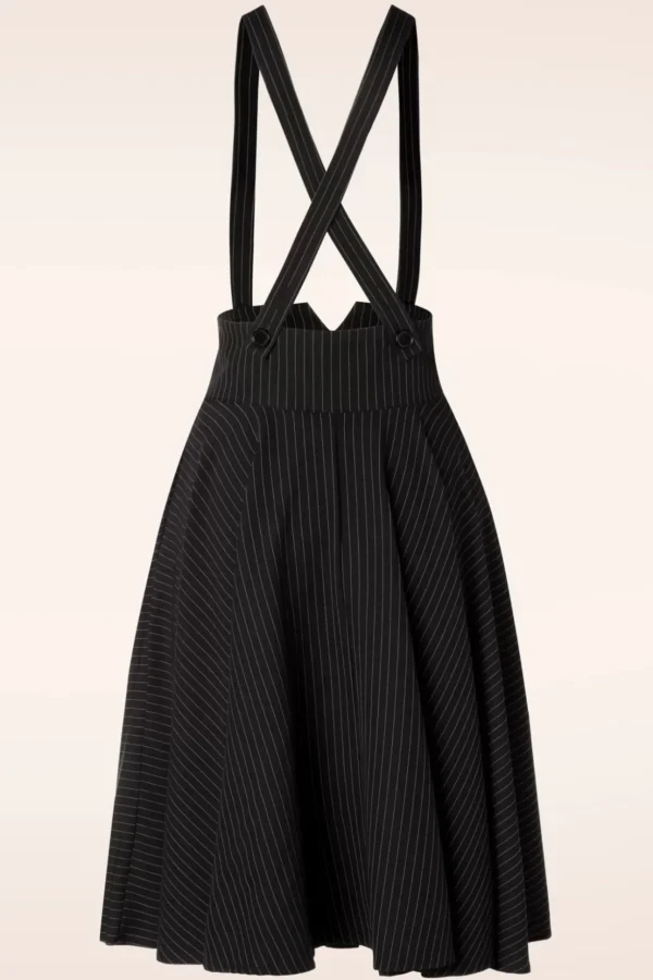 Pinstripe Suspender Swing Rok In Zwart-Vixen Flash Sale