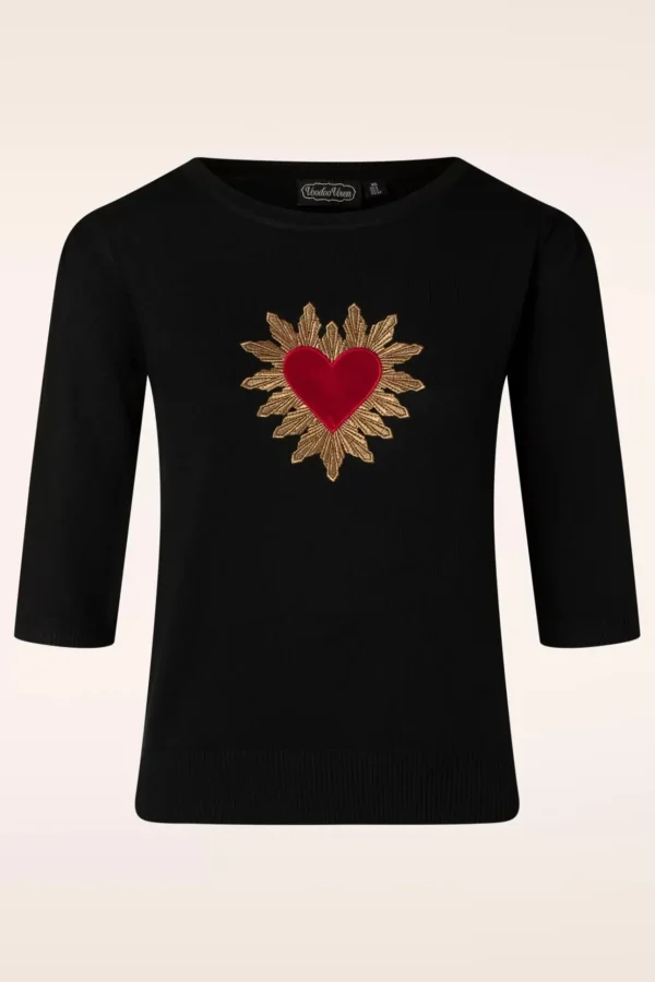 Queen Of Hearts Trui In Zwart-Vixen Flash Sale