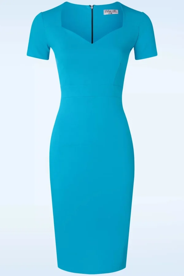 Rachel Pencil Jurk In Aqua Blauw-Vintage Chic for Topvintage Best Sale