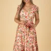 Rainbow Floral Flare Jurk In Licht Roze-Vixen Sale