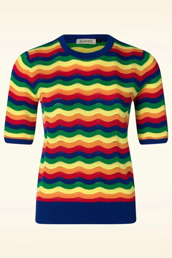 Rainbow Waves Jumper In Multi-Banned Retro Hot