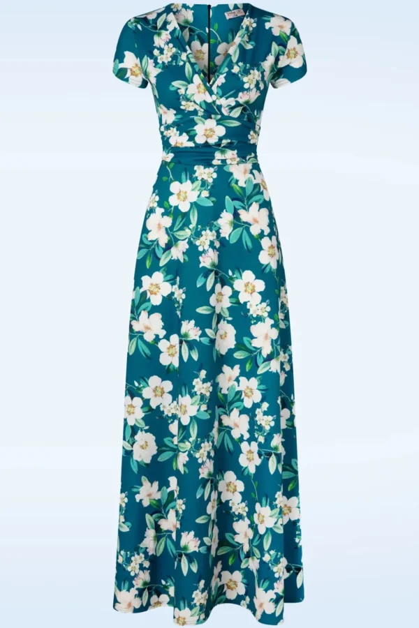 Rinda Bloemen Maxi Jurk In Blauw-Vintage Chic for Topvintage Best