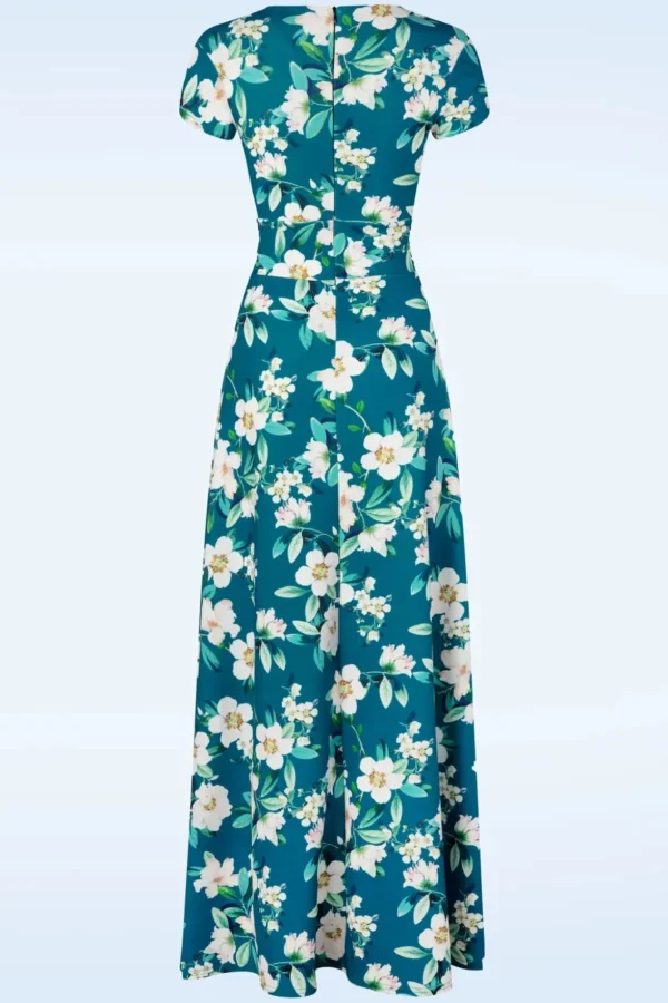 Rinda Bloemen Maxi Jurk In Blauw-Vintage Chic for Topvintage Best