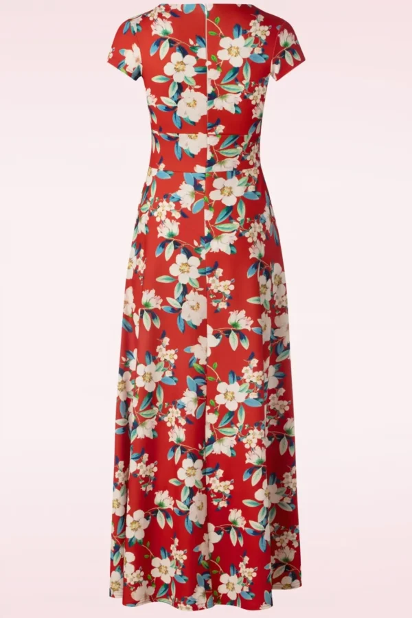 Rinda Bloemen Maxi Jurk In Warm Rood-Vintage Chic for Topvintage Fashion