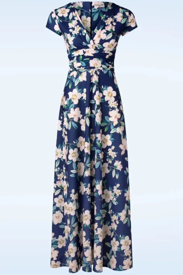 Rinda Floral Maxi Jurk In Marineblauw-Vintage Chic for Topvintage Cheap