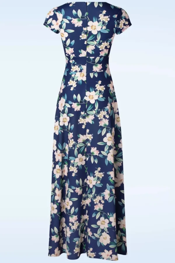 Rinda Floral Maxi Jurk In Marineblauw-Vintage Chic for Topvintage Cheap