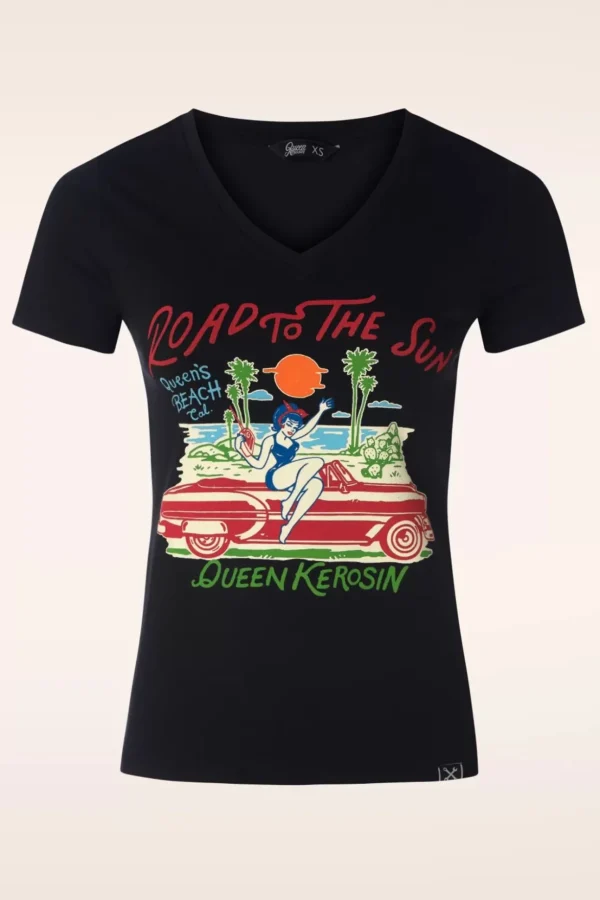 Road To The Sun T-Shirt In Zwart-Queen Kerosin Outlet