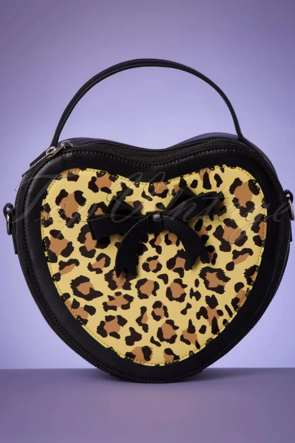 Rockabilly Heart Handtas In Zwart En Leopard-Banned Retro Online