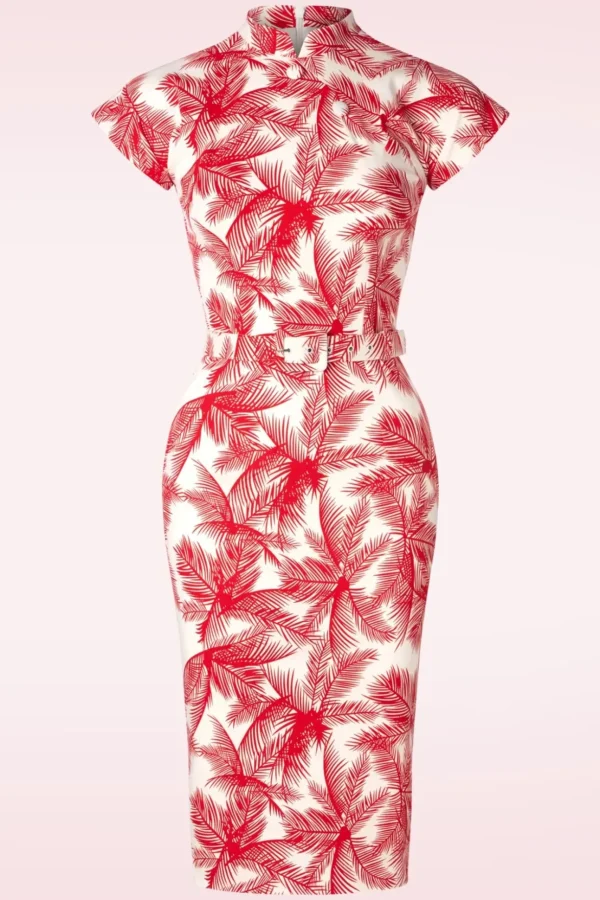 Ruby Palm Pencil Jurk In Wit En Rood-Zoe Vine Sale