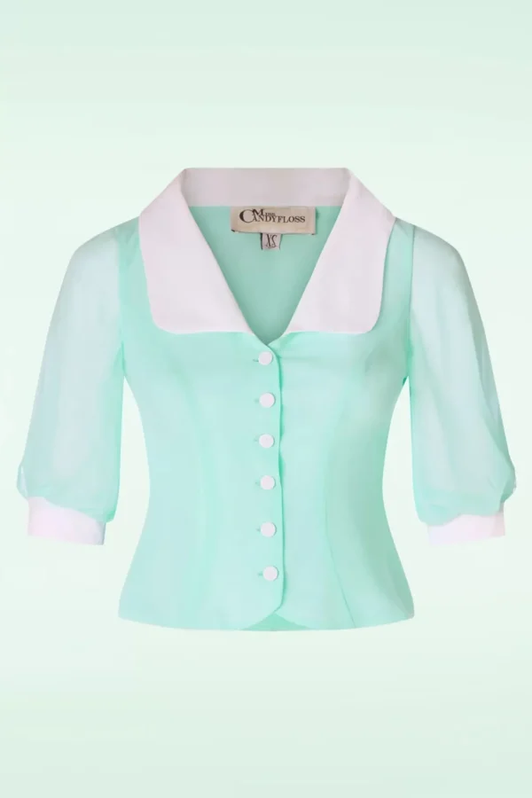 Sacha Mai Sheer Organza Blouse In Mint-Miss Candyfloss Hot