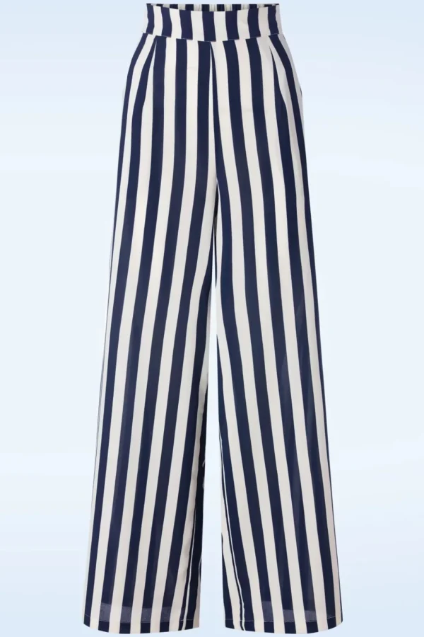 Sally Stripe Pantalon In Marineblauw-Banned Retro Discount