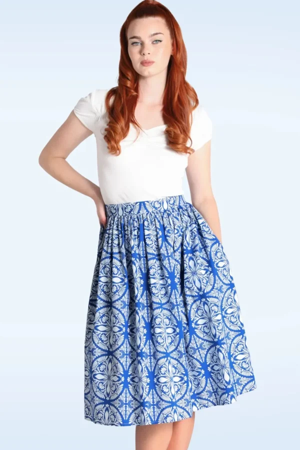 Sicily Swing Rok In Blauw En Wit-Bunny Hot