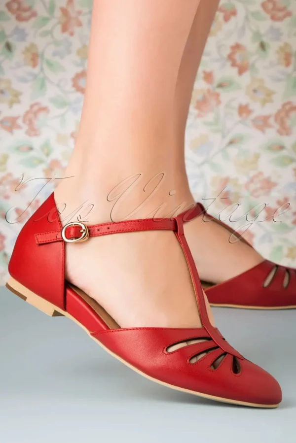 Singapore T-Strap Ballerina's Flats In Rood-Charlie Stone Best