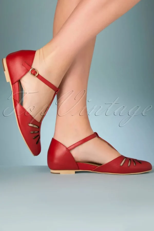 Singapore T-Strap Ballerina's Flats In Rood-Charlie Stone Best