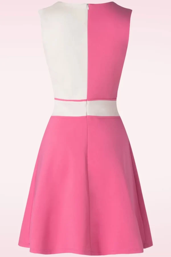 Sixties Contrast Jurk In Roze-Vixen Clearance