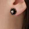 Small Jet Flower Stud Oorbellen In Zwart-Lovely New