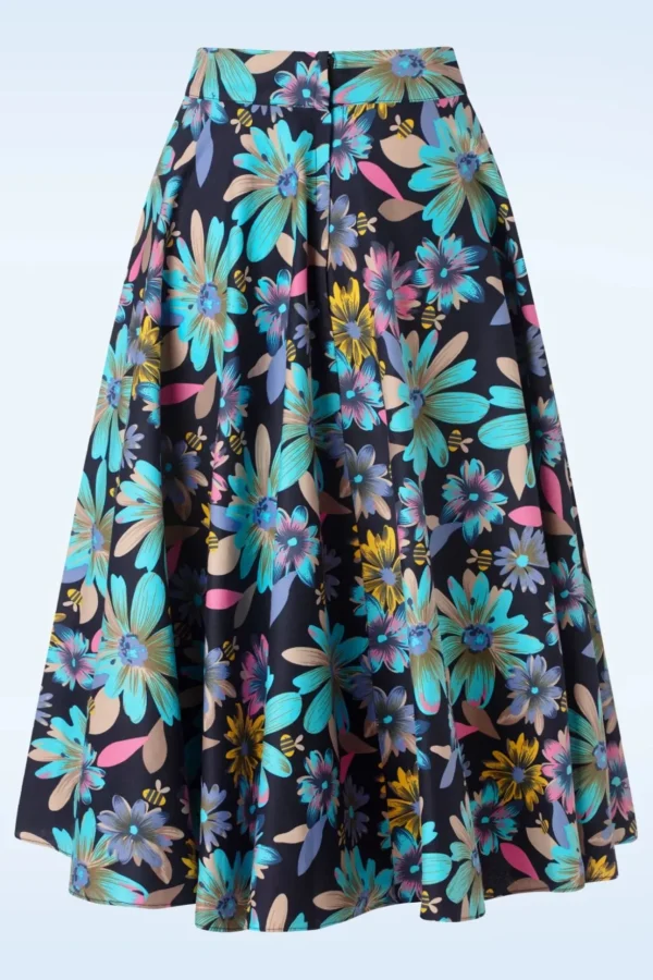 Summer Bee Swing Rok In Marineblauw-Banned Retro Online