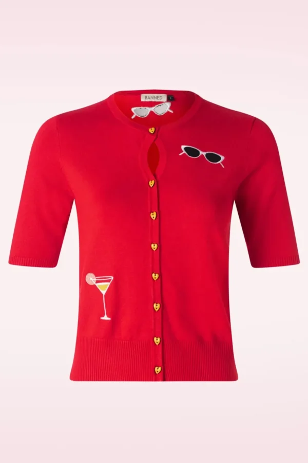 Summer Lovin' Cardigan In Rood-Banned Retro Hot