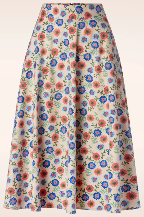 Sweet Floral Swing Rok In Creme-Banned Retro Shop